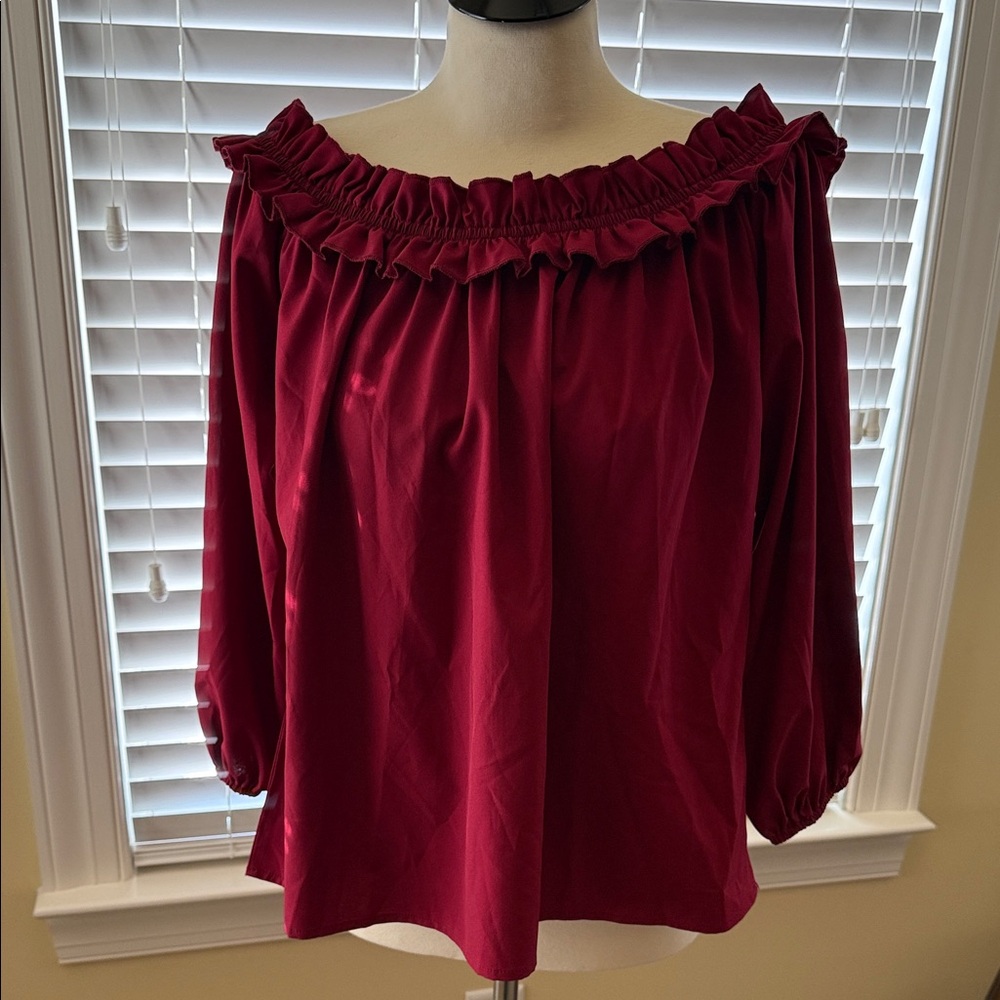 SHEIN Wine Ruffled Off-Shoulder Blouse